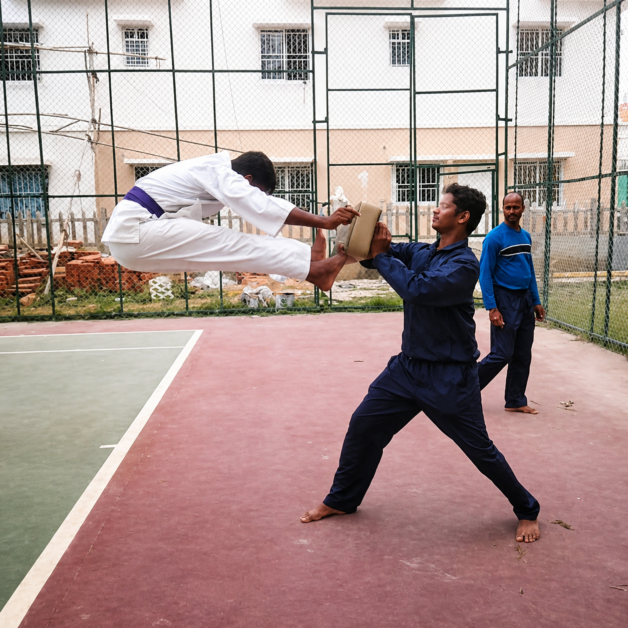 Karate flying kick martial arts demonstration