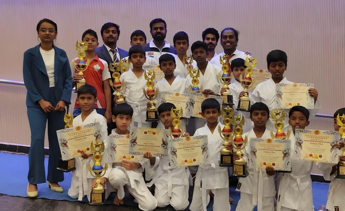 National championship team with certificates and trophies